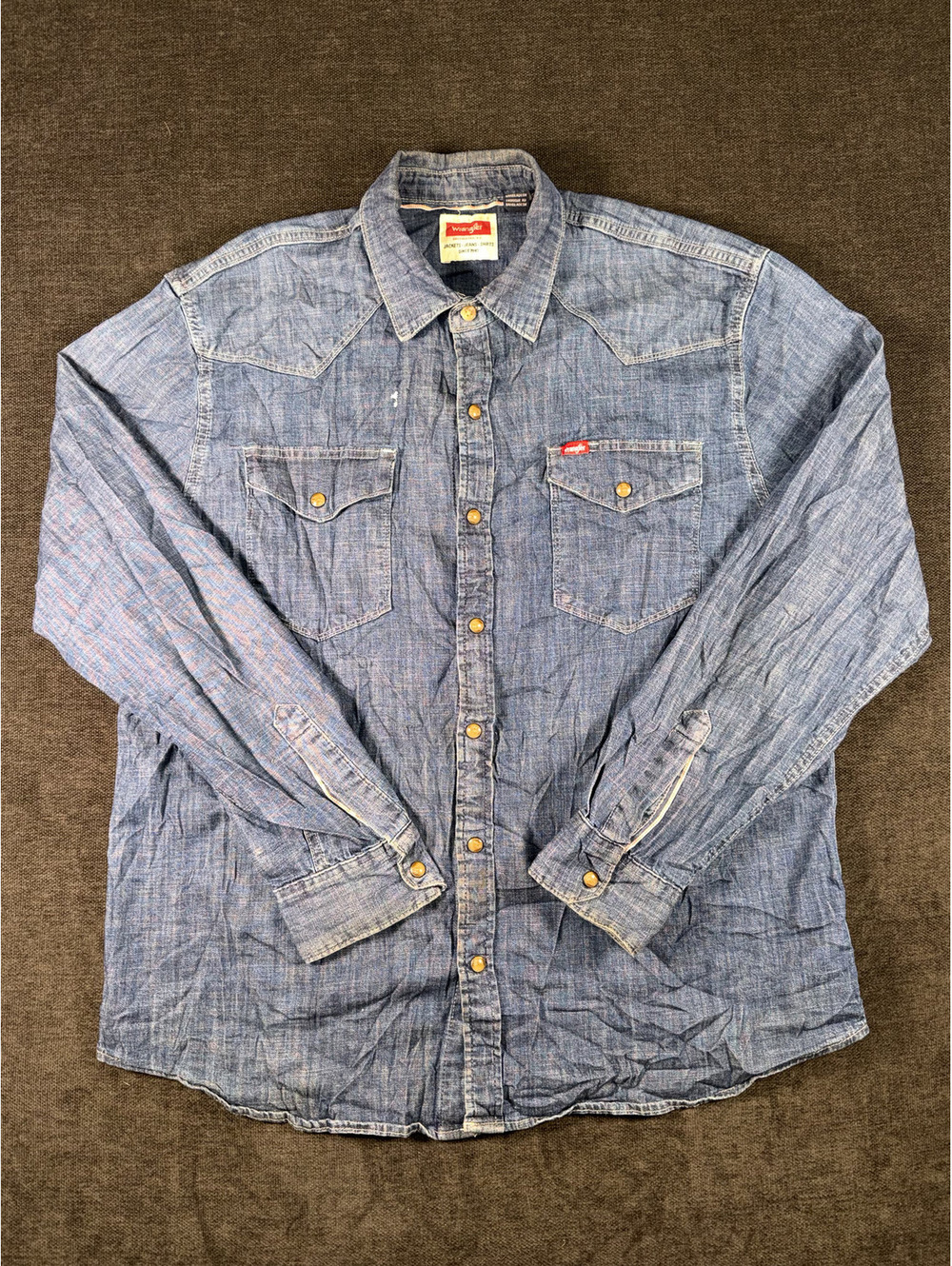 Wrangler Men's Denim Button-Up Shirt Size L 16/16.5 Blue